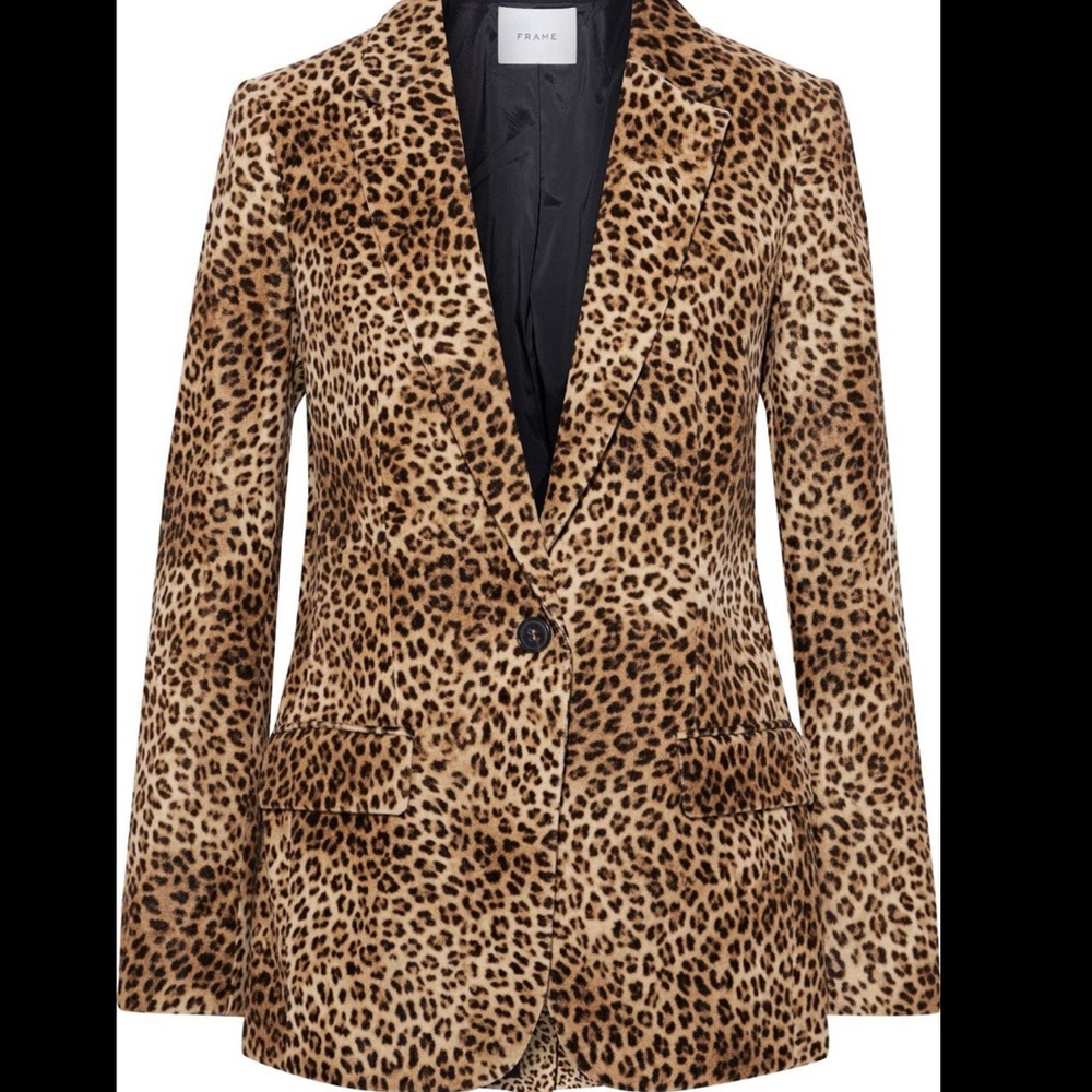 Frame tailored 70s leopard velvet blazer sz 6 single button nwt